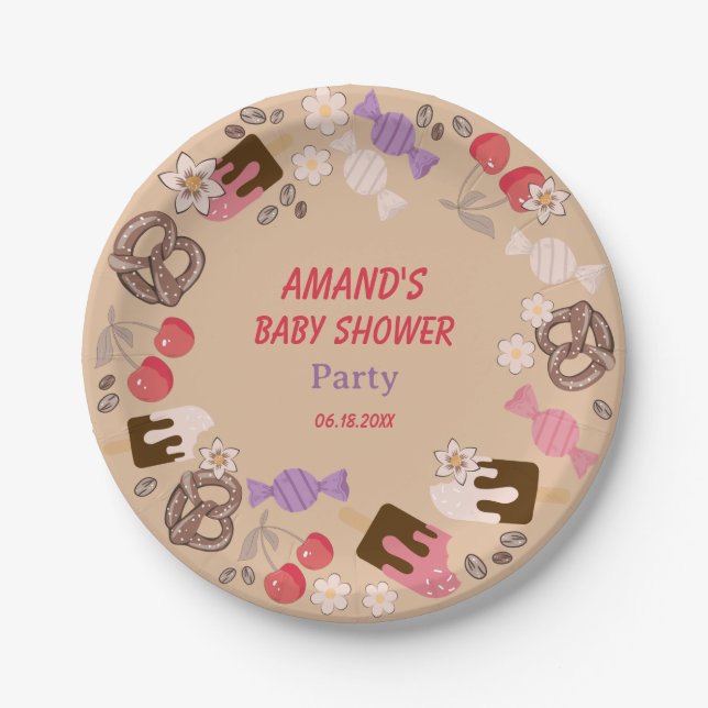 Sweet and Salty Baby Shower Beige Paper Plate (Front)