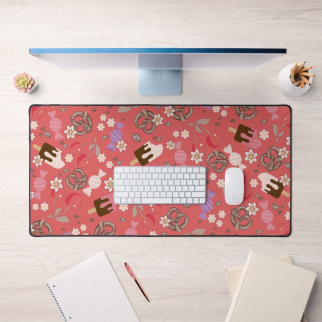 Sweet and Salty Treats Red Pattern Desk Mat (Office 1)