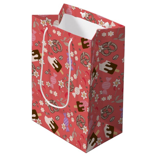 Sweet and Salty Treats Red Pattern Medium Gift Bag (Front Angled)