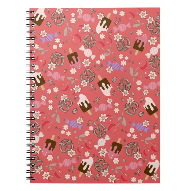 Sweet and Salty Treats Red Pattern Notebook (Front)