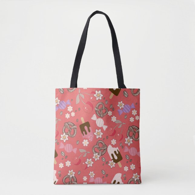 Sweet and Salty Treats Red Pattern Tote Bag (Front)