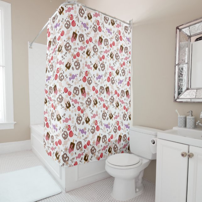 Sweet and Salty Treats White Pattern Shower Curtain (In Situ)