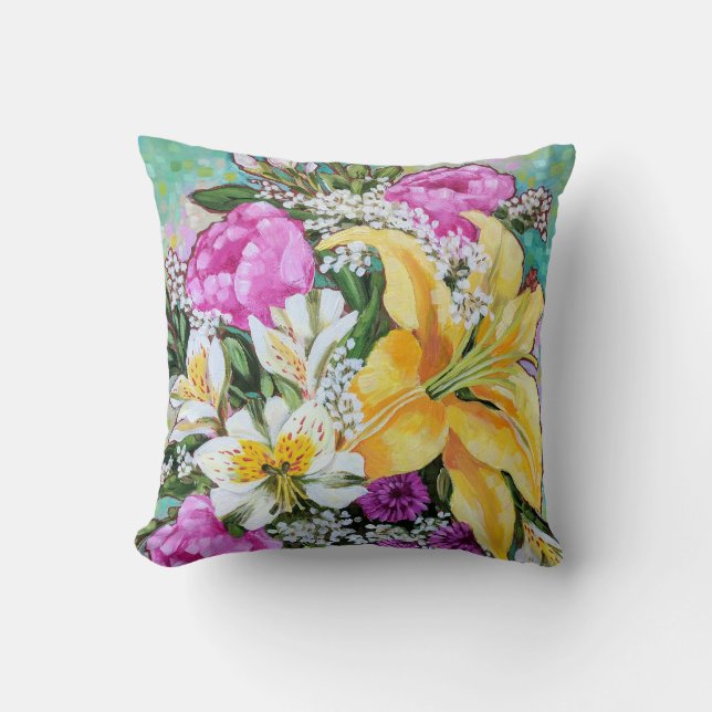 "Sweet and Sassy Spring Bouquet" Throw Pillow (Front)