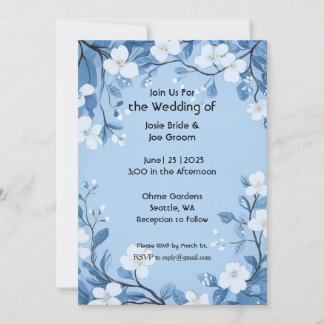 Sweet and simple blue flower wedding invitation