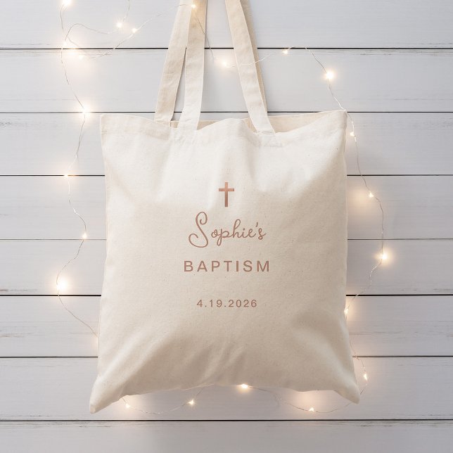 Sweet and Simple | Faux Rose Gold Cross Baptism Tote Bag (Creator Uploaded)