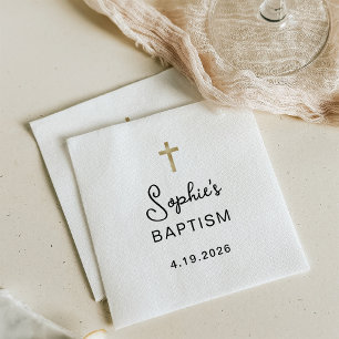 Sweet and Simple Gold Cross Baptism Napkin