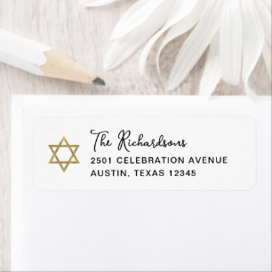 Sweet and Simple   Gold Star of David Bat Mitzvah Return Address Label