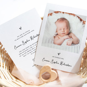 Sweet and Simple Photo and Heart   Birth Announcement
