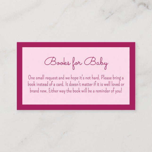 Sweet and Simple Pink Books for Baby Enclosure Card (Front)