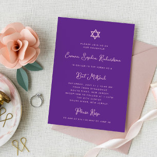 Sweet and Simple   Purple and Pink Bat Mitzvah Invitation
