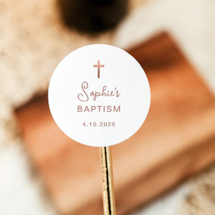 Sweet and Simple   Rose Gold Cross Baptism Classic Round Sticker