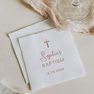 Sweet and Simple Rose Gold Cross Baptism Napkin
