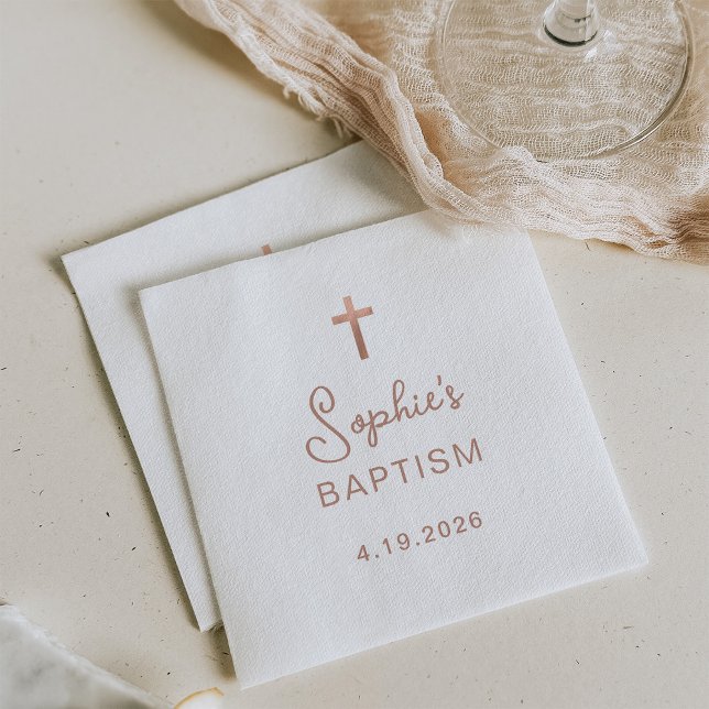 Sweet and Simple | Rose Gold Cross Baptism Napkin (Creator Uploaded)
