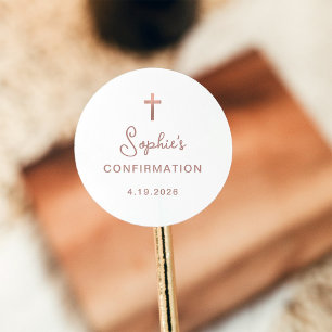 Sweet and Simple   Rose Gold Cross Confirmation Classic Round Sticker