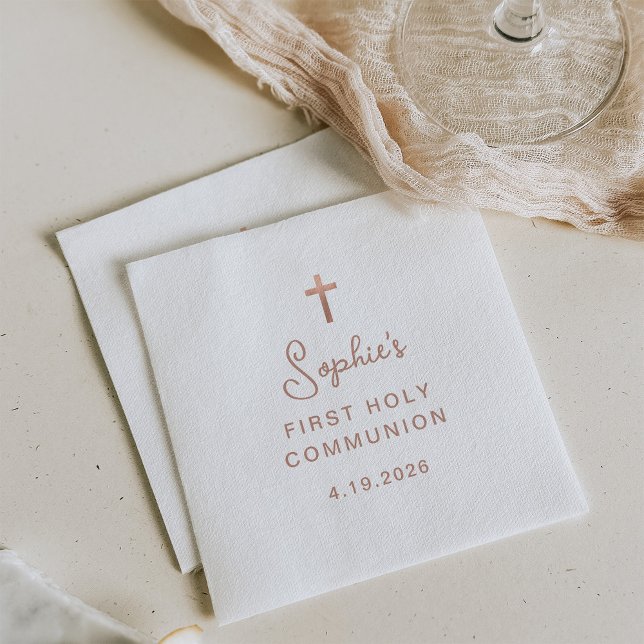 Sweet and Simple | Rose Gold First Holy Communion Napkin (Creator Uploaded)
