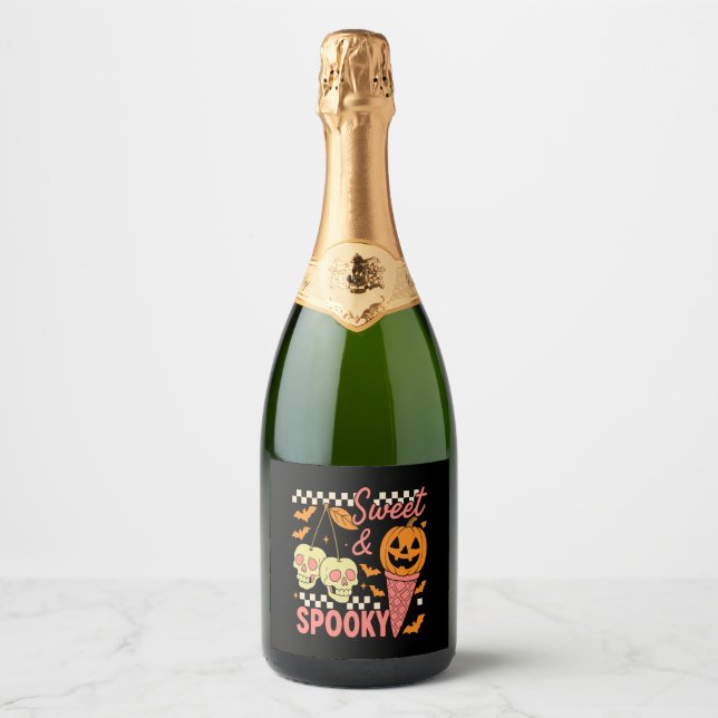 Sweet and Spooky Cute Halloween Sparkling Wine Label (Front)