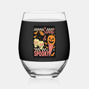 Sweet and Spooky Cute Halloween Stemless Wine Glass
