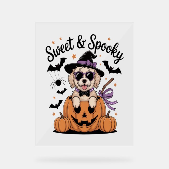 Sweet and Spooky Dog Halloween Acrylic Sign (Front)