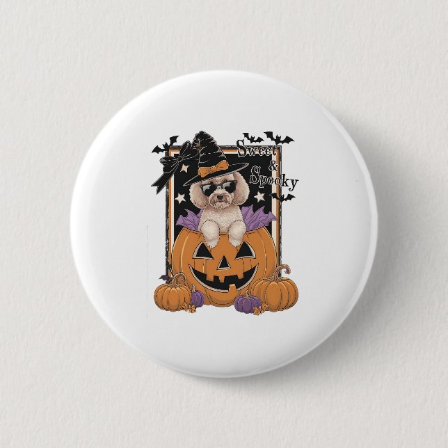 Sweet and Spooky Poodle and Pumpkin 6 Cm Round Badge (Front)