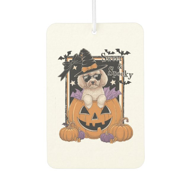 Sweet and Spooky Poodle and Pumpkin Car Air Freshener (Front)
