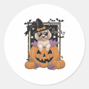 Sweet and Spooky Poodle and Pumpkin Classic Round Sticker