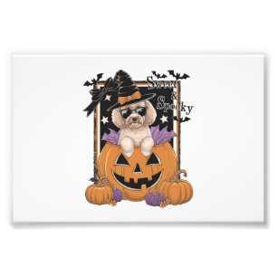 Sweet and Spooky Poodle and Pumpkin Photo Print