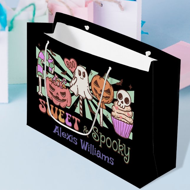 Sweet and spooky, trick or treat Black Large Gift Bag (Creator Uploaded)