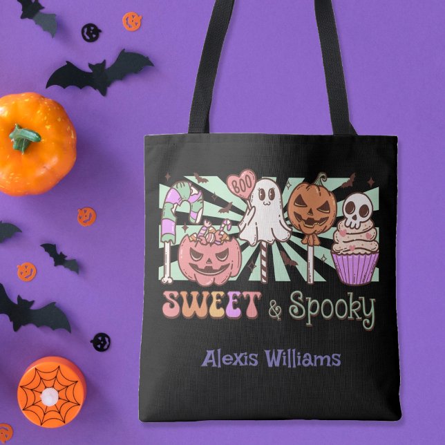 Sweet and spooky, trick or treat Black Tote Bag (Creator Uploaded)