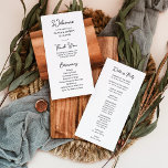 Sweet and Whimsical Black and White | Wedding Program<br><div class="desc">These simple and stylish,  black and white wedding welcome programs feature whimsical,  vintage style script typography. An elegant,  classic minimalist look that is still unique and contemporary. Easily add your order of ceremony,  a special message of thanks to your guests,  and the names of your wedding party.</div>