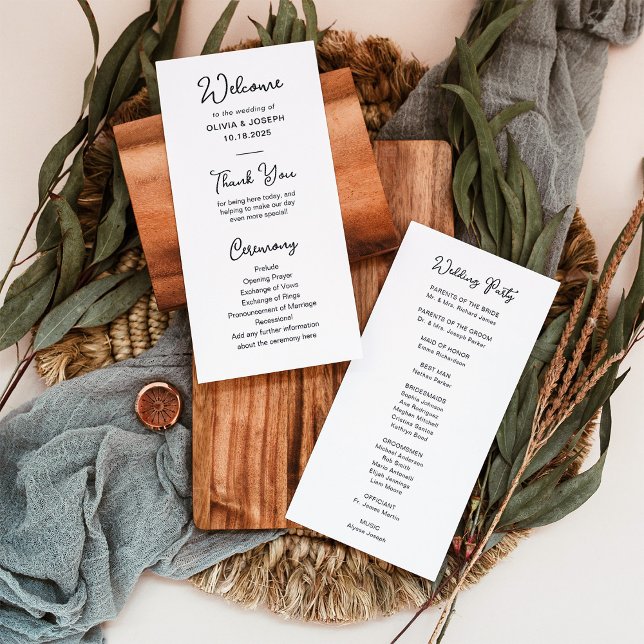 Sweet and Whimsical Black and White | Wedding Program (An elegant, black and white wedding program with whimsical script)