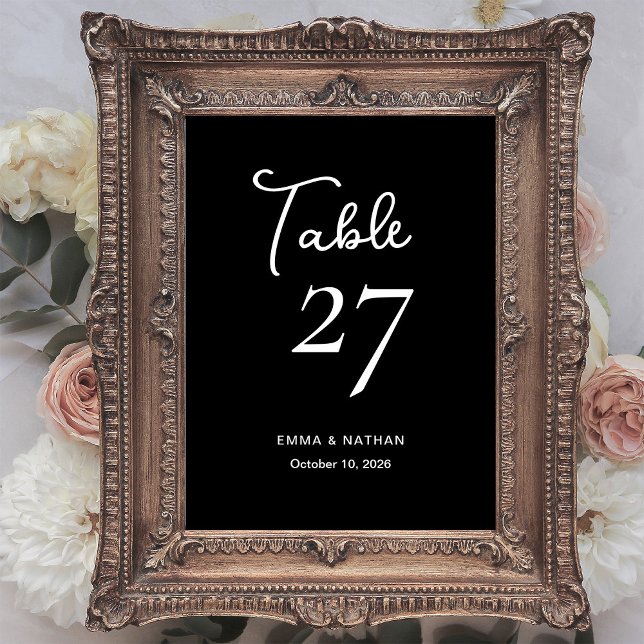 Sweet and Whimsical Black | Wedding Table Number (Elegant black wedding table number cards)