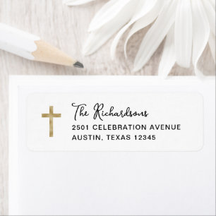 Sweet and Whimsical   Gold Cross Baptism Return Address Label