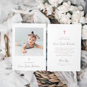 Sweet and Whimsical   Photo and Rose Gold Baptism Invitation