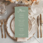 Sweet and Whimsical | Sage Green and Ivory Wedding Menu<br><div class="desc">This simple and stylish, sage green and ivory cream wedding menu cards feature whimsical, vintage style script typography. Add your dinner choices for starters or appetizers, first course, main course or entrée, and desserts. An elegant, classic minimalist look that is still unique and contemporary and is perfect for either your...</div>