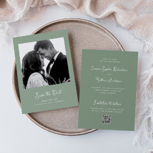 Sweet and Whimsical Sage Green   Photo and QR Code Save The Date