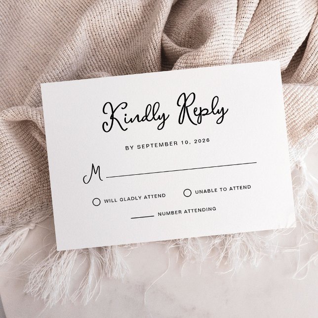 Sweet and Whimsical Simple Black and White Wedding RSVP Card (A simple and whimsical, black and white wedding response card)