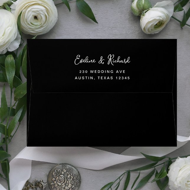 Sweet and Whimsical | Simple Black Wedding Envelope (A sweet and whimsical black wedding envelope)