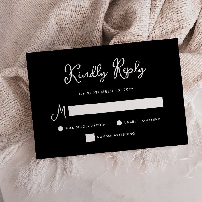 Sweet and Whimsical | Simple Black Wedding RSVP Card (Creator Uploaded)