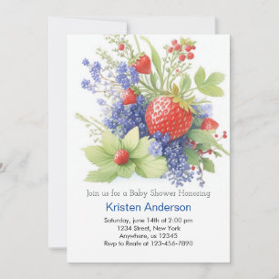 Sweet and Whimsical Strawberry Boy Baby Shower Invitation