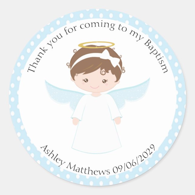 Sweet Angel Baptism First Communion Party Classic Round Sticker (Front)