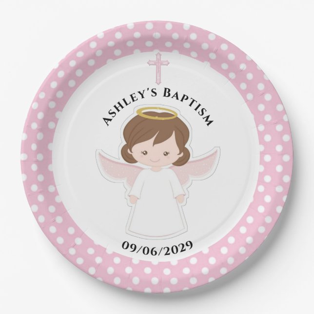Sweet Angel Baptism First Communion Party Paper Plate (Front)
