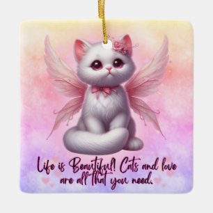 Sweet angel kitten with wings life is beautiful ceramic ornament