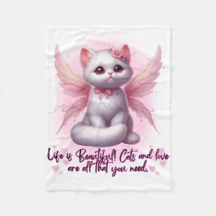Sweet angel kitten with wings life is beautiful fleece blanket