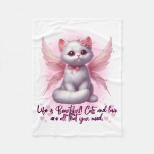 Sweet angel kitten with wings life is beautiful fleece blanket