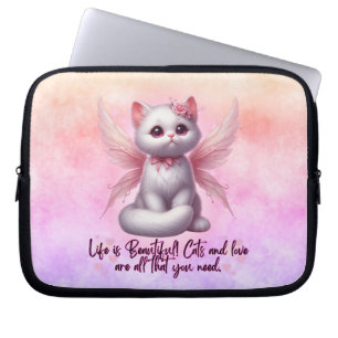 Sweet angel kitten with wings life is beautiful laptop sleeve