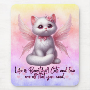 Sweet angel kitten with wings life is beautiful mouse pad