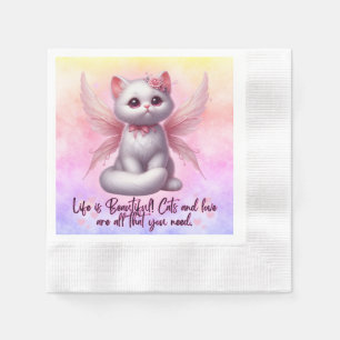 Sweet angel kitten with wings life is beautiful napkin