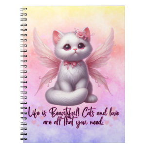 Sweet angel kitten with wings life is beautiful notebook