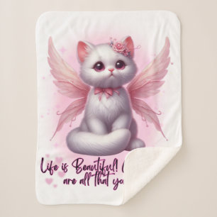 Sweet angel kitten with wings life is beautiful sherpa blanket
