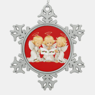 Sweet Angels Christmas Carols Snowflake Pewter Christmas Ornament